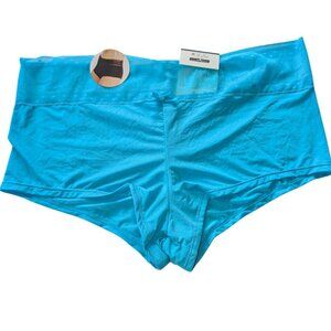 XL  TURQUOISE BOYSHORT PANTIES LACE FLORAL NO BIND BAND SILKY GATHERED BACK NWT